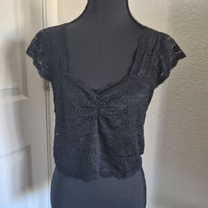 Charlotte Russe Black Lace Crochet Crop Top